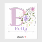 Naam Betty & Initiaal met Floral Design Sticker (Vel)