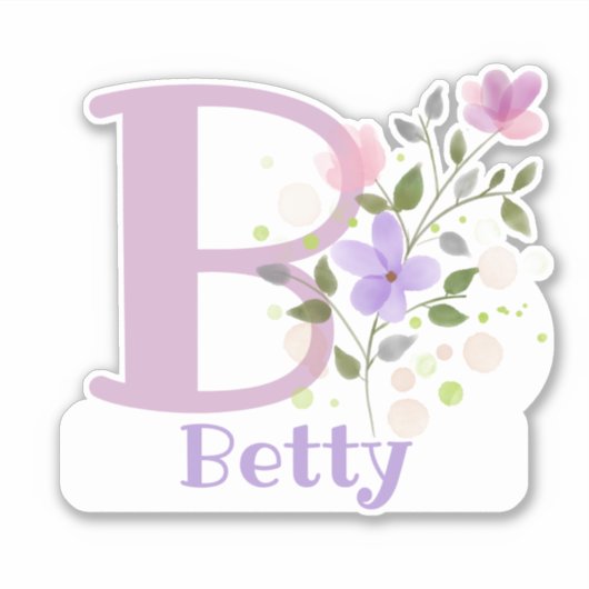 Naam Betty & Initiaal met Floral Design Sticker (Voorkant)