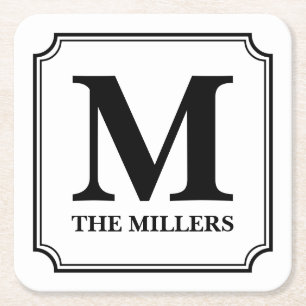 Naam bewerkbare kleurenfamilie / balk / Diner Mono Vierkante Kartonnen Onderzetter