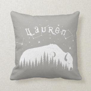 Naam Bison Buffalo Gray White Stars Galaxy Moon Kussen