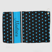 Naam Black Sky Blue Polka Dot Stripe Script Golfhanddoek (Horizontaal)