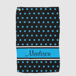 Naam Black Sky Blue Polka Dot Stripe Script Golfhanddoek