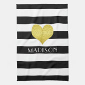 Naam Black White Gold Heart Pattern Print Theedoek (Verticaal)