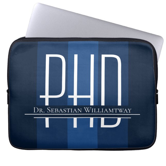 Naam Blauw Afstuderen PhD Laptop Sleeve (Voorkant)