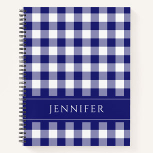 Naam Blauw & Wit Gingham Geruit Patroon Notitieboe Notitieboek