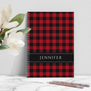 Naam Blauw & Zwarte Ruiten Gingham Patroon Niet Notitieboek