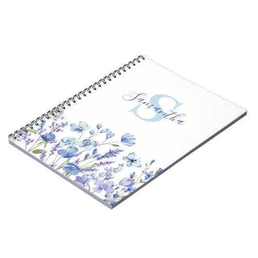 Naam Blauwe Floral Monogram Notitieboek (Linkerzijde)