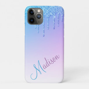 Naam blauwe glitter Ombré Glam iPhone 11 Pro Hoesje