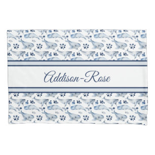 Naam Blauwe witte walvis Ocean Pattern Nursery Kussensloop