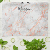 Naam/Blk Monogram, Wit & Roos Gold Marble, Vs 2 Theedoek (Gevouwen)