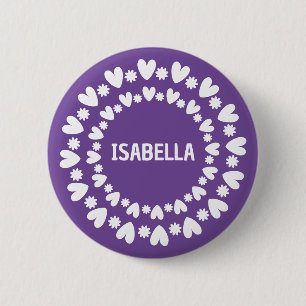 Naam bloemen en harten ronde button 5,7 cm