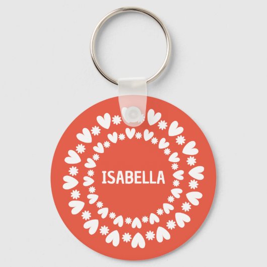 Naam bloemen en harten sleutelhanger (Voorkant)