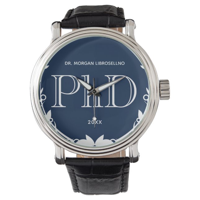 Naam Blue PhD Afstuderen Horloge (Voorkant)