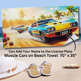 Naam, Blue Yellow Muscle Cars op Sandy Surf Shore Strandlaken