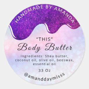 Naam Body Butter Drift Roze holographic Glitter Ronde Sticker
