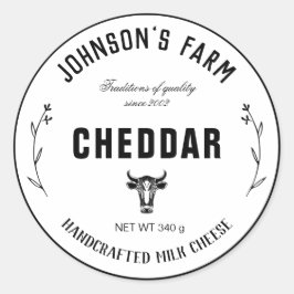 Naam boerderij | Wreath | Koe Melkkaas | VINTAGE Ronde Sticker