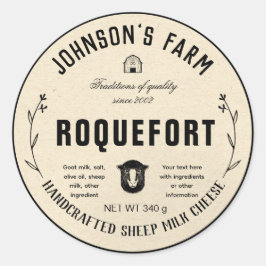 Naam boerderij | Wreath | Schapenmelk | VINTAGE | Ronde Sticker