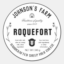 Naam boerderij | Wreath | Schapenmelk | VINTAGE | Ronde Sticker