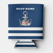 Naam boot,Anchor Flowers Navy Blue Striped Blikjeskoeler (Voorkant)