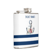 Naam boot,Anchor Flowers Navy Blue Stripes Heupfles (Rechts)