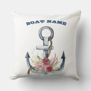 Naam boot, Anker Bloemen Marineblauwe Streep Kussen