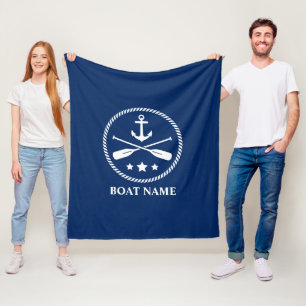 Naam boot Nautical Anchor & Crossed Oars Navy Fleece Deken