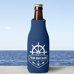 Naam boot Nautical Anchor Oars & Ship Wheel Navy Flesjeskoeler
