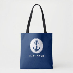 Naam boot Nautical Anchor & Rope Navy Blue White Draagtas