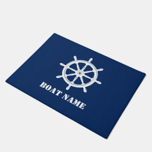 Naam boot Nautical Ships Wheel Helm Navy Blue Deurmat