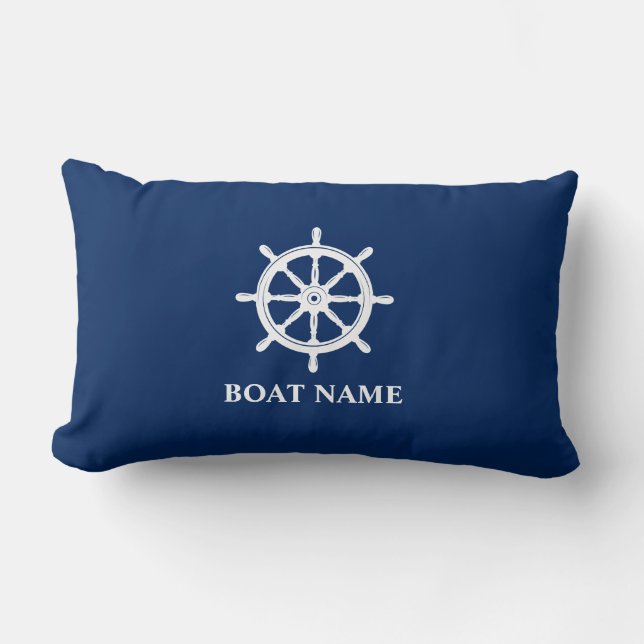 Naam boot Nautical Ships Wheel Helm Navy Blue Kussen (Voorkant)