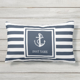 Naam boot Navy Blue gestreepte scheepsanker Buitenkussen