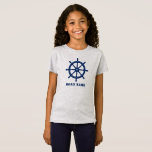 Naam boot of Jouw naam schip Helm Wheel Gray T-shirt