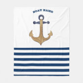 Naam boot,Retro Anchor Navy Blue White Stripes Fleece Deken (Voorkant)