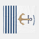 Naam boot,Retro Anchor Navy Blue White Stripes Fleece Deken (Voorkant (Horizontaal))