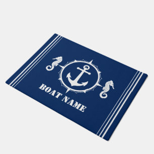 Naam boot Seahorse Nautical Anchor Blue White Deurmat