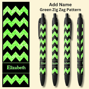 Naam Bright Green Zig Zag op Zwart Zwarte Inkt Pen