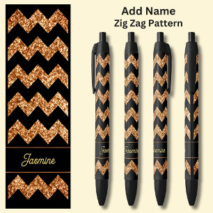 Naam Bronze Brown Zig Zag op Zwart Zwarte Inkt Pen