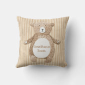 Naam bruin Beer Rustic Stripe Nursery Kussen (Achterkant)