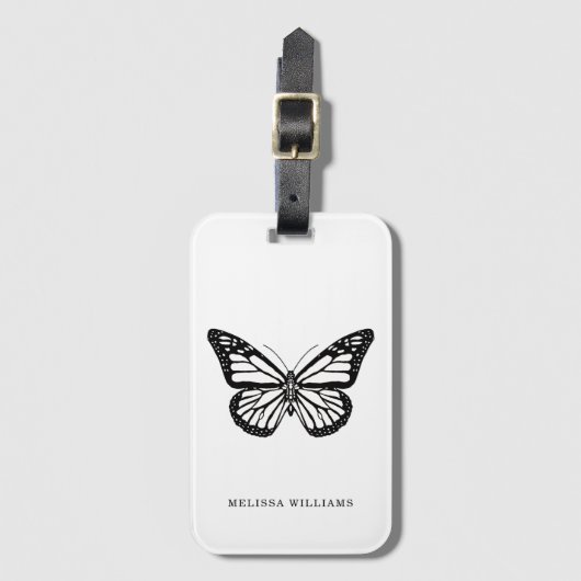 Naam Butterfly Black and White Bagagelabel (Voorkant (verticaal))