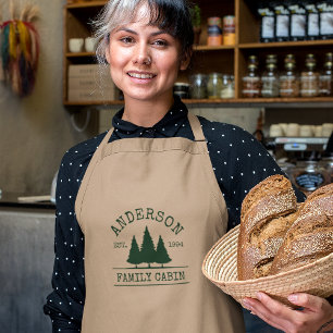 Naam Cabin Familienaam Forest Green Khaki Lang Schort