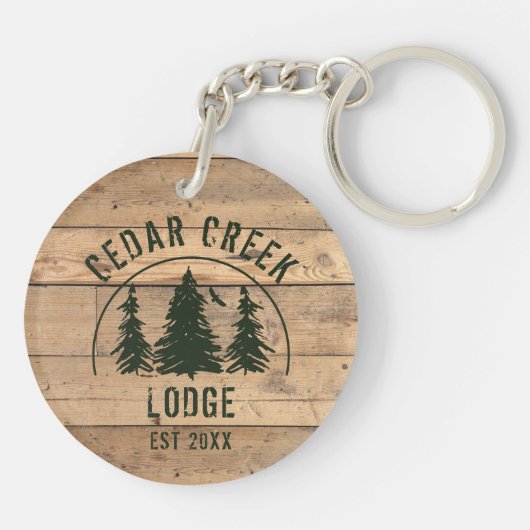 Naam Cabin Rustic Wood Gepersonaliseerd Sleutelhanger (Achterkant)