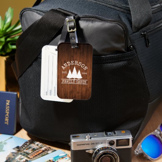 Naam cabine Familie Rustisch Hout Afdrukken Bagagelabel (Voorkant & Achterkant)