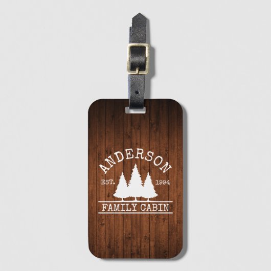 Naam cabine Familie Rustisch Hout Afdrukken Bagagelabel (Voorkant (verticaal))