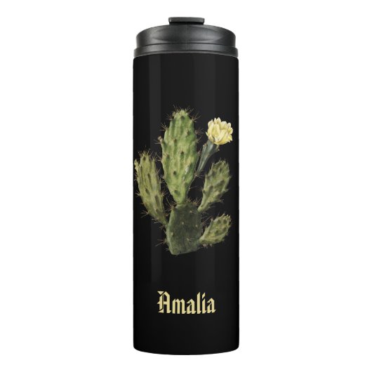 Naam Cactus Flower Black Thermal Tumbler Thermosbeker (Voorkant)