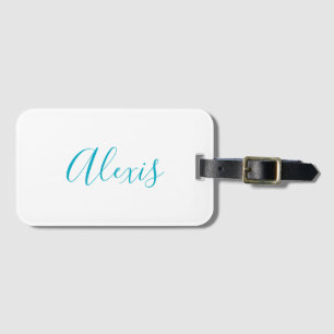 Naam Calligrafie Schrift Eenvoudig Wit Blauw Bagagelabel