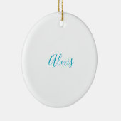 Naam Calligrafie Schrift Eenvoudig Wit Blauw Keramisch Ornament (Rechts)