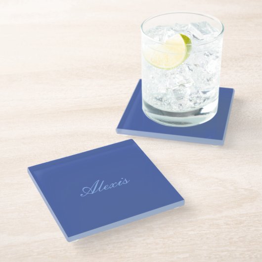 Naam Calligrafie Script Plain Simple Blue Glazen Onderzetter (Schuin)