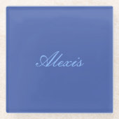 Naam Calligrafie Script Plain Simple Blue Glazen Onderzetter (Voorkant)