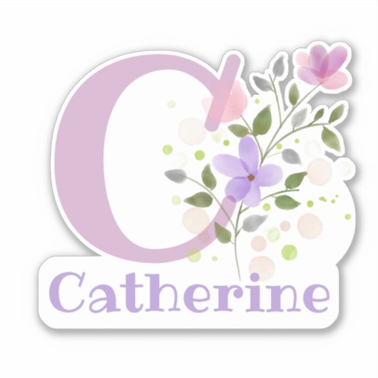 Naam Catherine plus Initiaal met Floral Design Sticker (Voorkant)