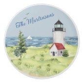 Naam charmant Waterverf vuurtoren kustscène Keramische Knop (Voorkant)